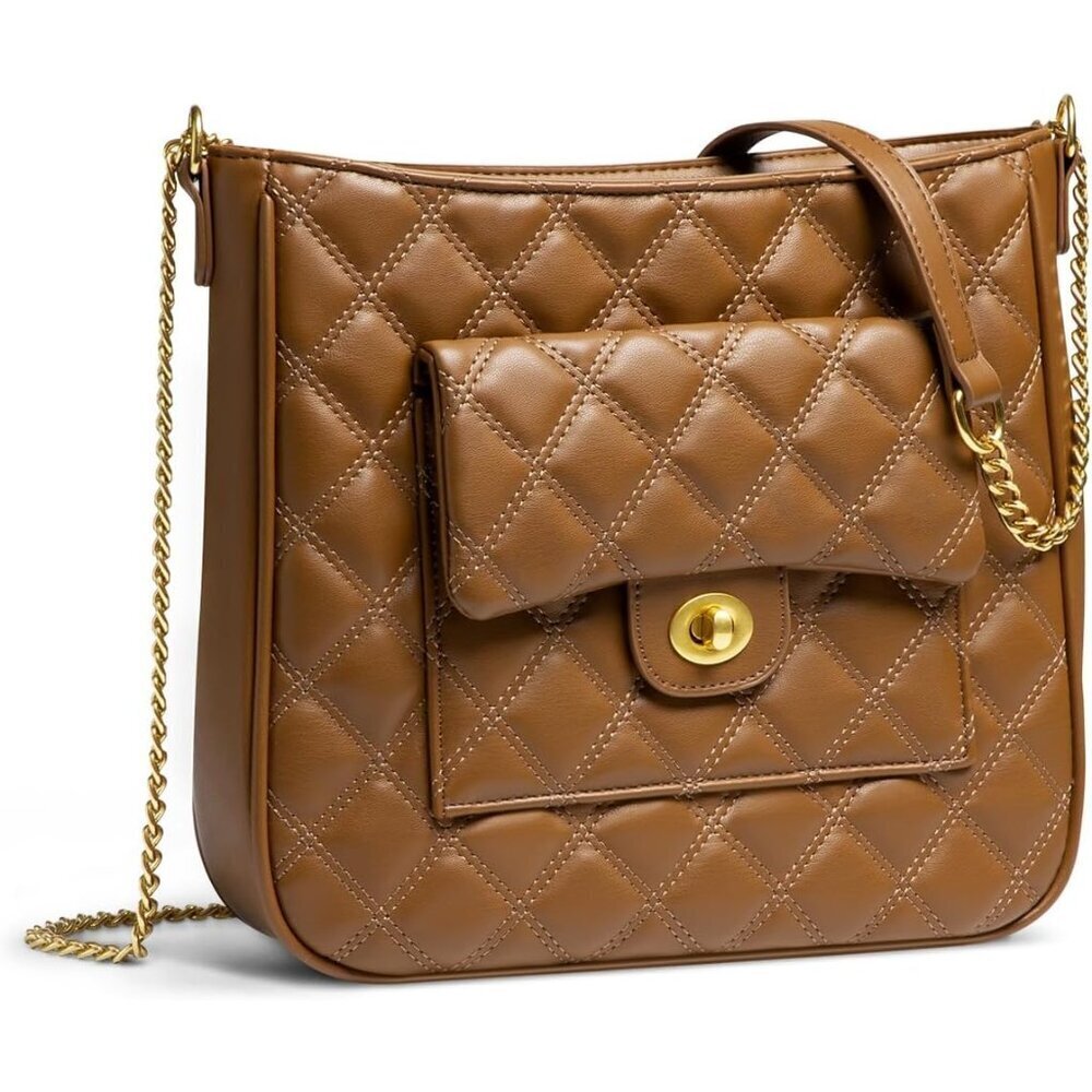 Women Crossbody Bag Leather Quilted Shoulder Purse with Adjustable Chain Strap